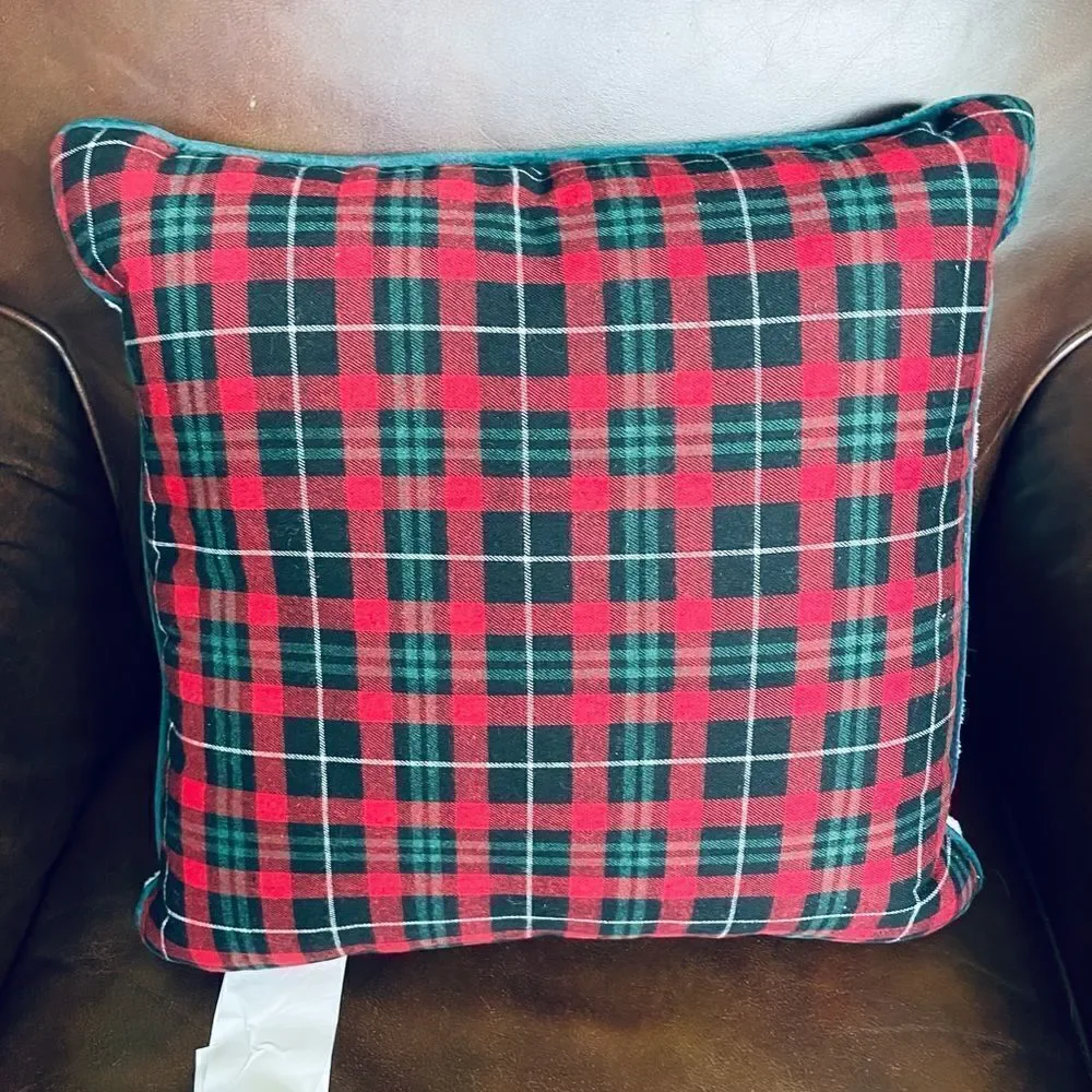 Christmas Reindeer Plaid Deer Faux Fur Throw Pillow